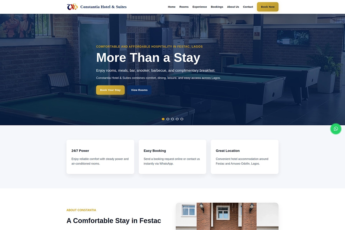 Constantia Hotel and Suites website