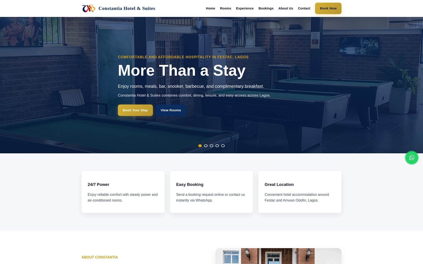 Constantia Hotel website showcase